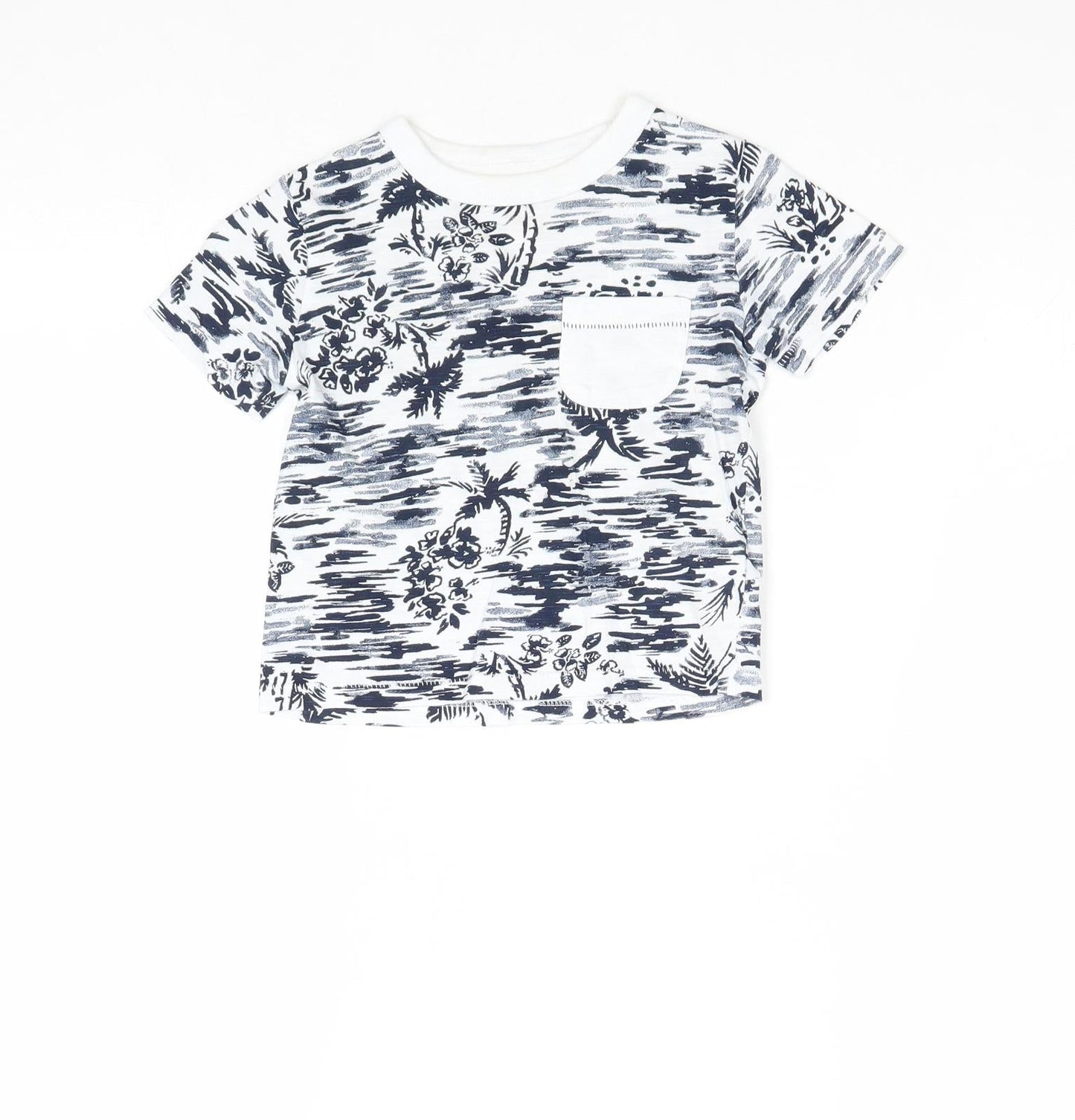 Joe Fresh Boys White Geometric Cotton Basic T-Shirt Size 2 Years Round Neck Pullover