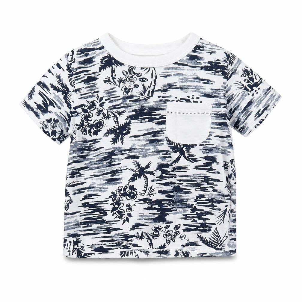 Joe Fresh Boys White Geometric Cotton Basic T-Shirt Size 2 Years Round Neck Pullover