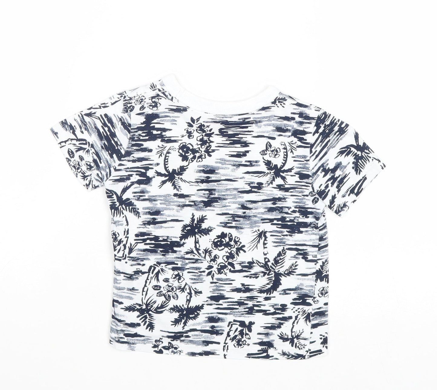 Joe Fresh Boys White Geometric Cotton Basic T-Shirt Size 2 Years Round Neck Pullover