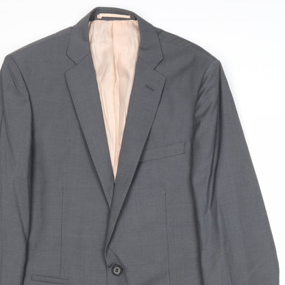 Close-up detail of French Connection men’s grey polyester jacket suit jacket, size 38, regular