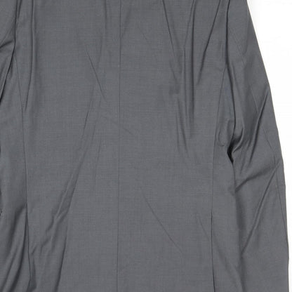Brand and care label for French Connection men’s grey polyester jacket suit jacket, size 38, regular