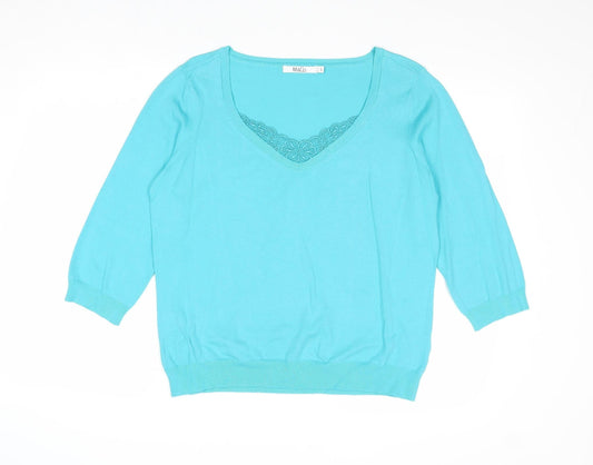 M&Co Womens Blue V-Neck Cotton Pullover Jumper Size L