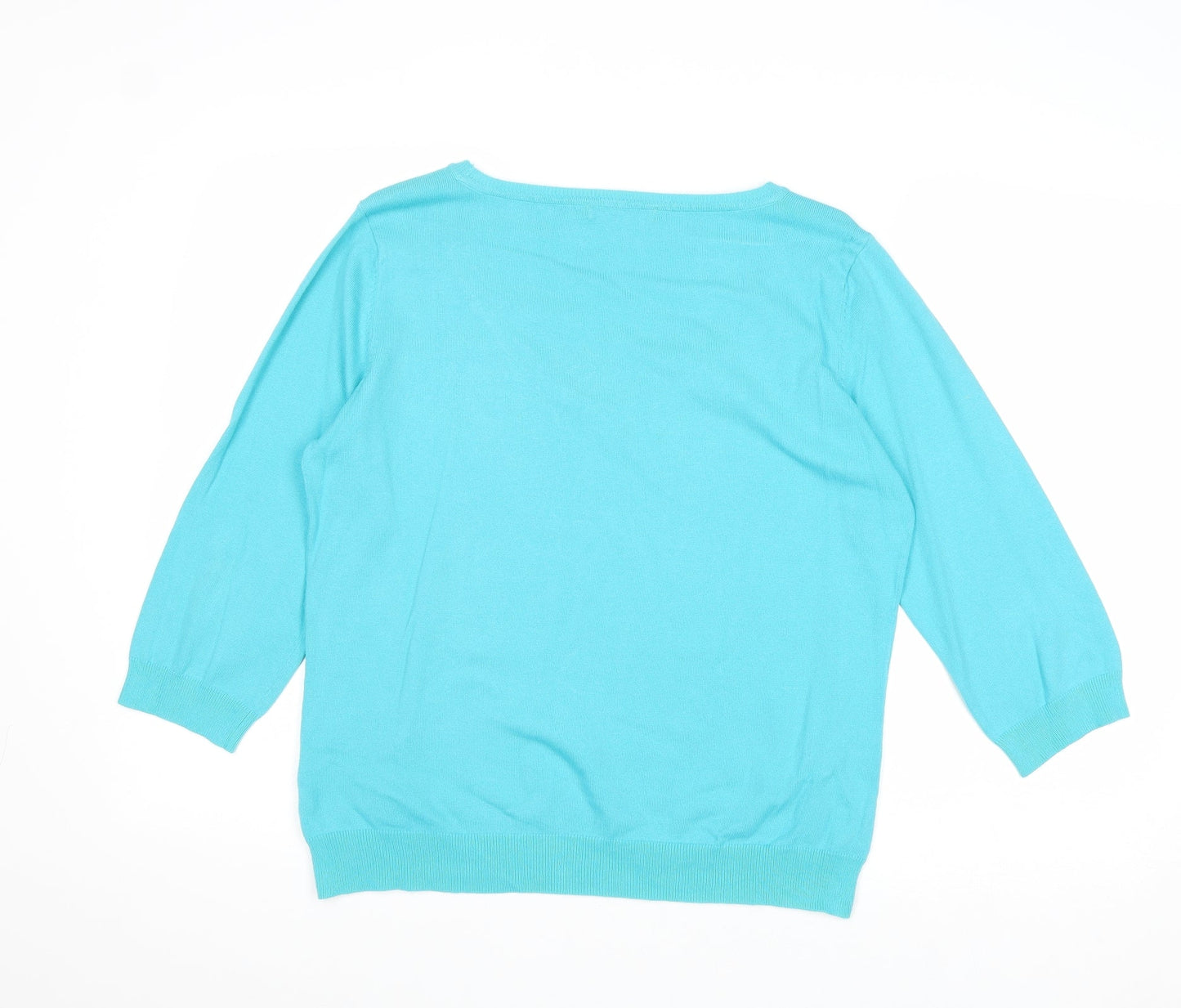 M&Co Womens Blue V-Neck Cotton Pullover Jumper Size L