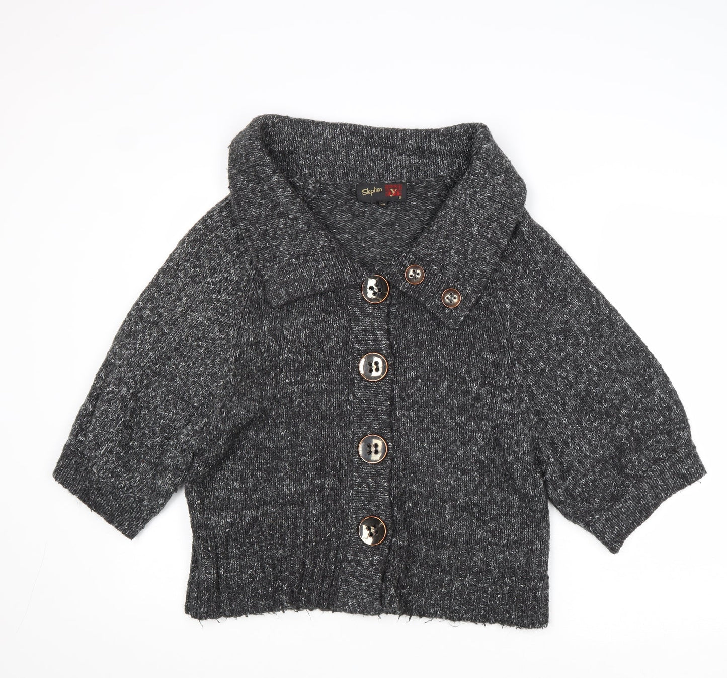 Stephen Y Womens Grey Collared Acrylic Cardigan Jumper Size M - Size M-L