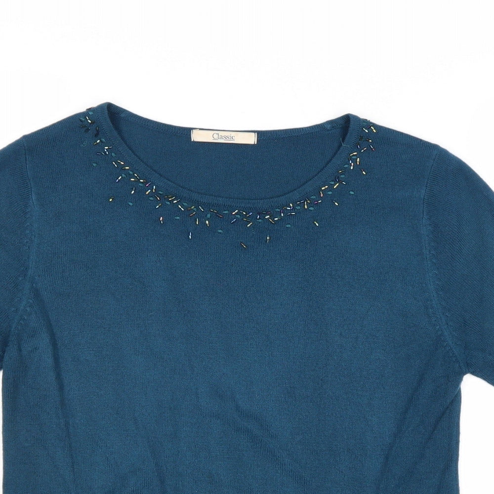 Marks and Spencer Womens Blue Round Neck Acrylic Pullover Jumper Size 8