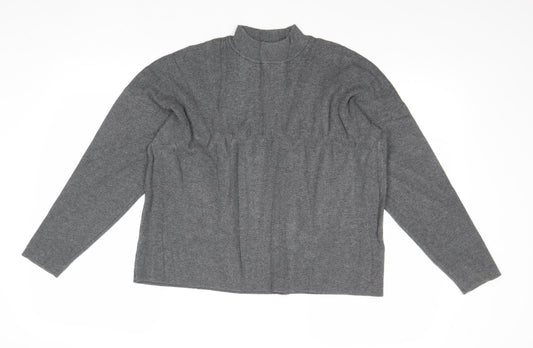 H&M Womens Grey Mock Neck Cotton Pullover Jumper Size S
