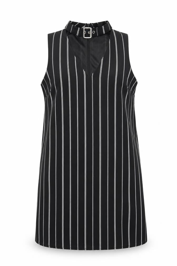 New Look Womens Black Striped Polyester A-Line Size 10 Halter Zip
