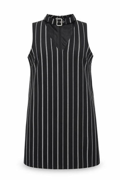New Look Womens Black Striped Polyester A-Line Size 10 Halter Zip