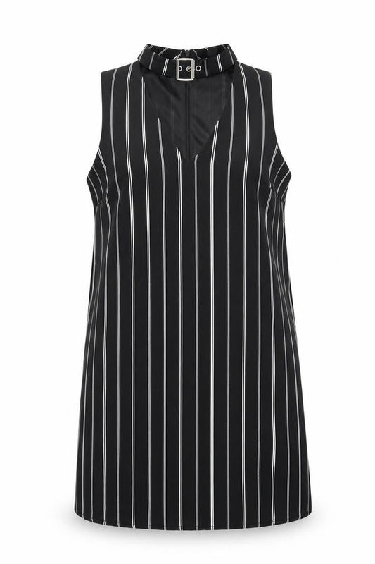 New Look Womens Black Striped Polyester A-Line Size 10 Halter Zip
