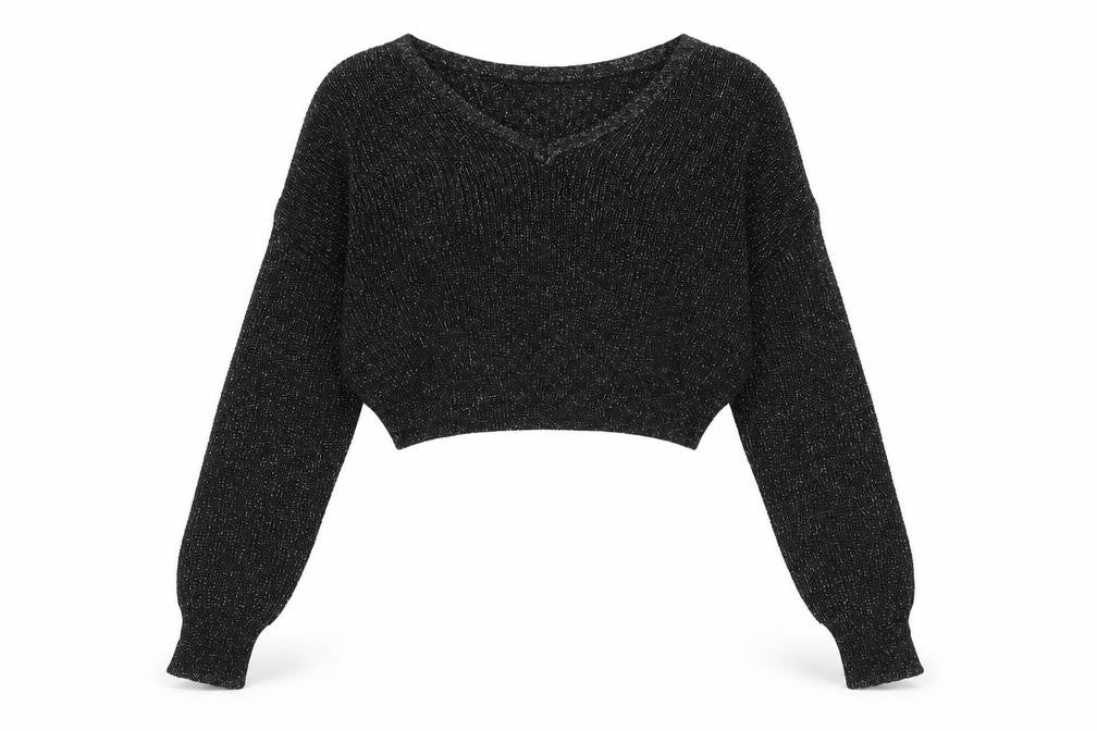 Sparkle & Fade Womens Black V-Neck Acrylic Pullover Jumper Size S