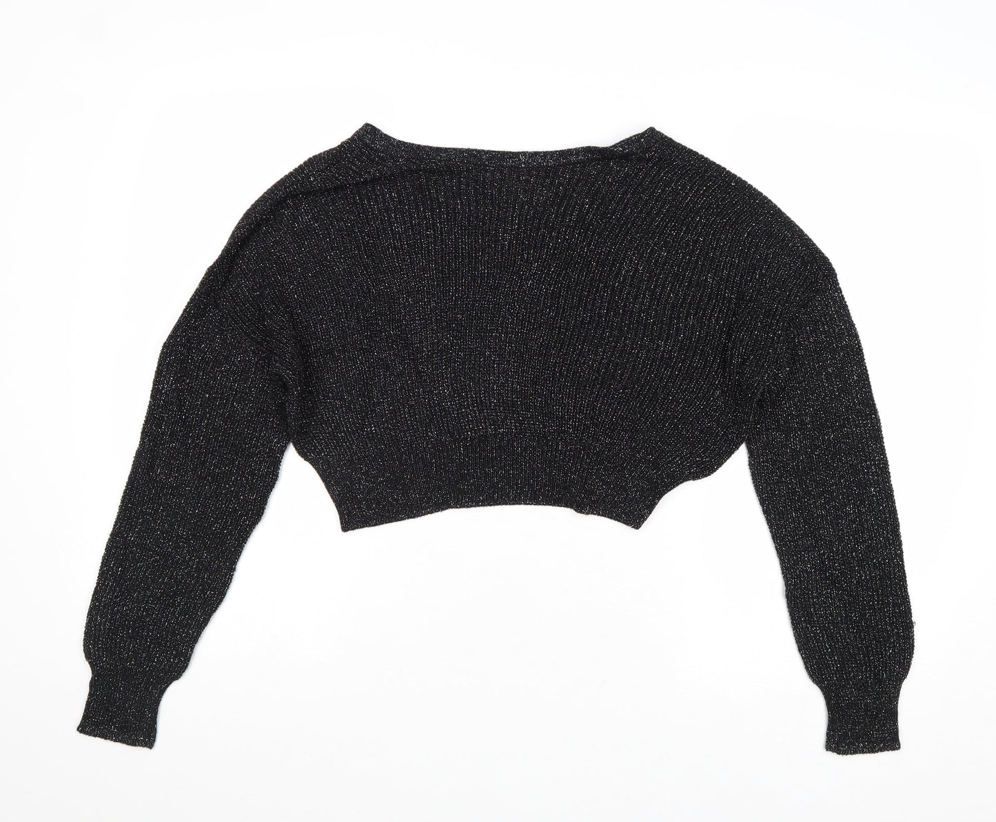 Sparkle & Fade Womens Black V-Neck Acrylic Pullover Jumper Size S