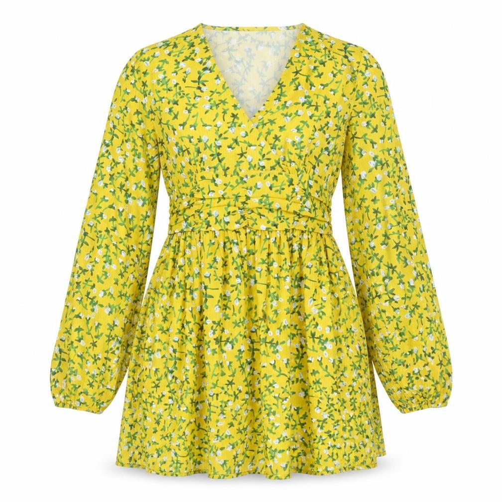 Boohoo Womens Yellow Floral Polyester Fit & Flare Size 10 V-Neck Zip