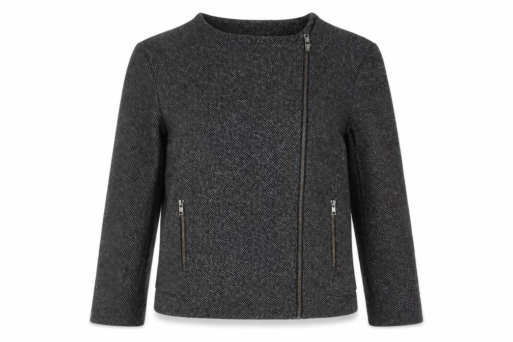 Topshop Womens Black Geometric Biker Jacket Size 10 Zip