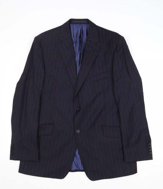 Marks and Spencer Mens Blue Striped Wool Jacket Suit Jacket Size 42 Regular