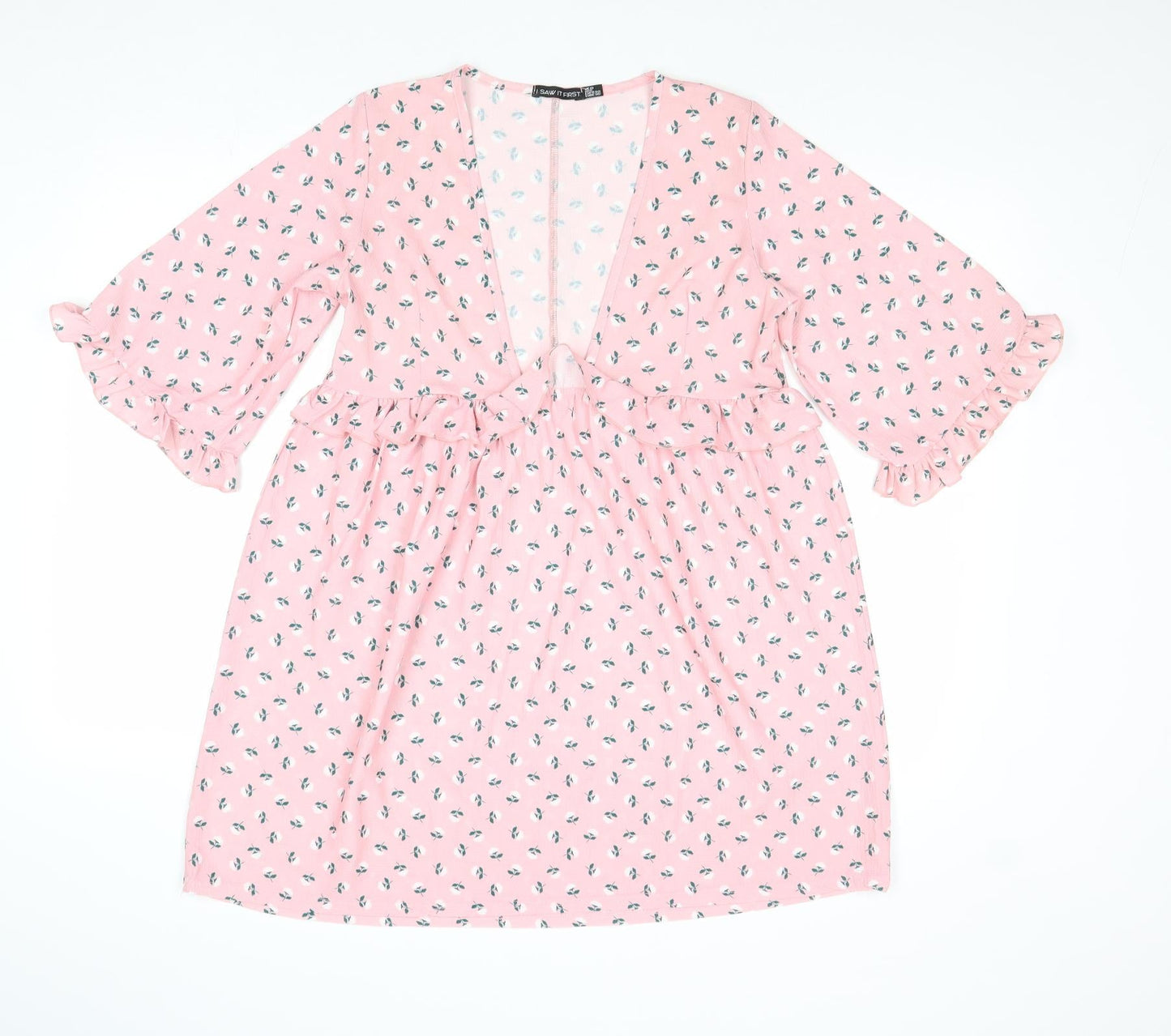 I SAW IT FIRST Womens Pink Floral Polyester A-Line Size 10 V-Neck Pullover