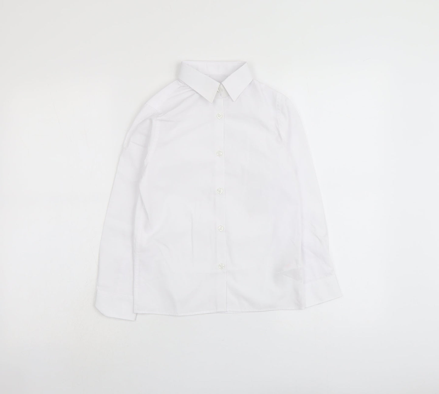 Marks and Spencer Boys White Polyester Basic Button-Up Size 8-9 Years Collared Button