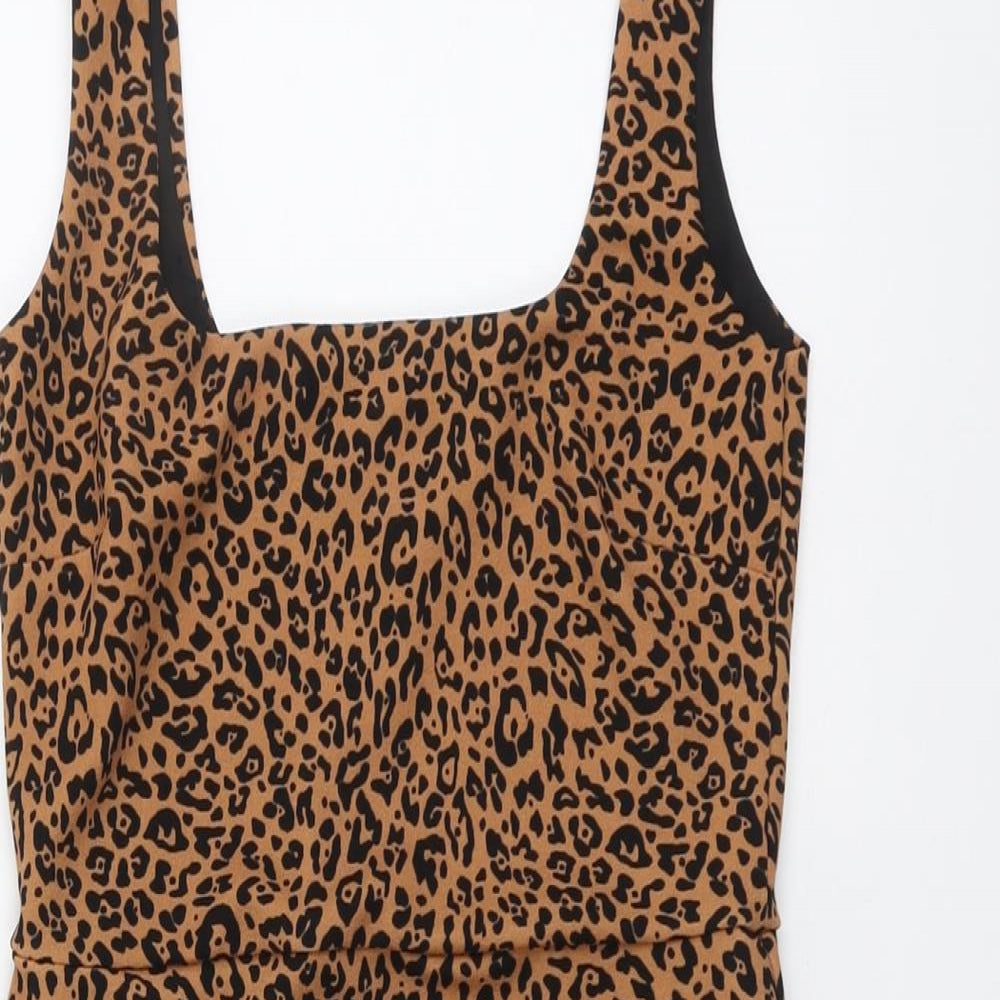 H&M Womens Brown Animal Print Polyester A-Line Size S Square Neck Pullover - Leopard Pattern