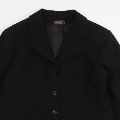 Close-up detail of Cortelle women’s black polyester jacket suit jacket, size UK 14