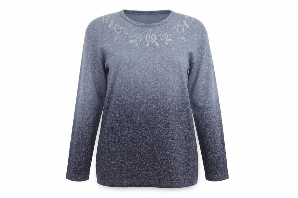 Fay Louise Womens Blue Round Neck Floral Acrylic Pullover Jumper One Size