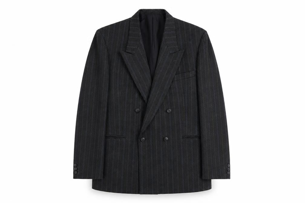 Hornes Mens Grey Striped Polyester Jacket Blazer Size L Regular