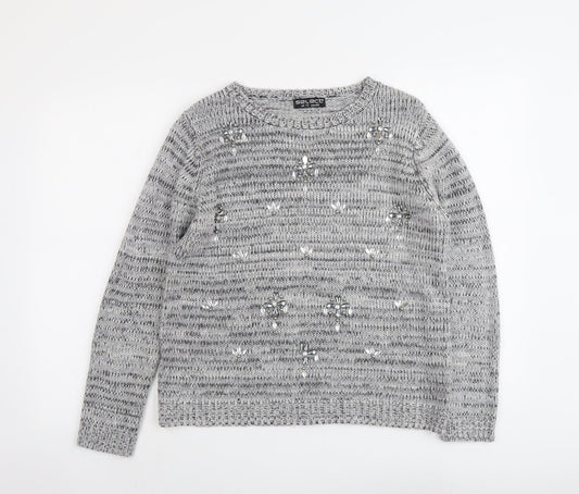 Select Womens Grey Round Neck Acrylic Pullover Jumper Size 12