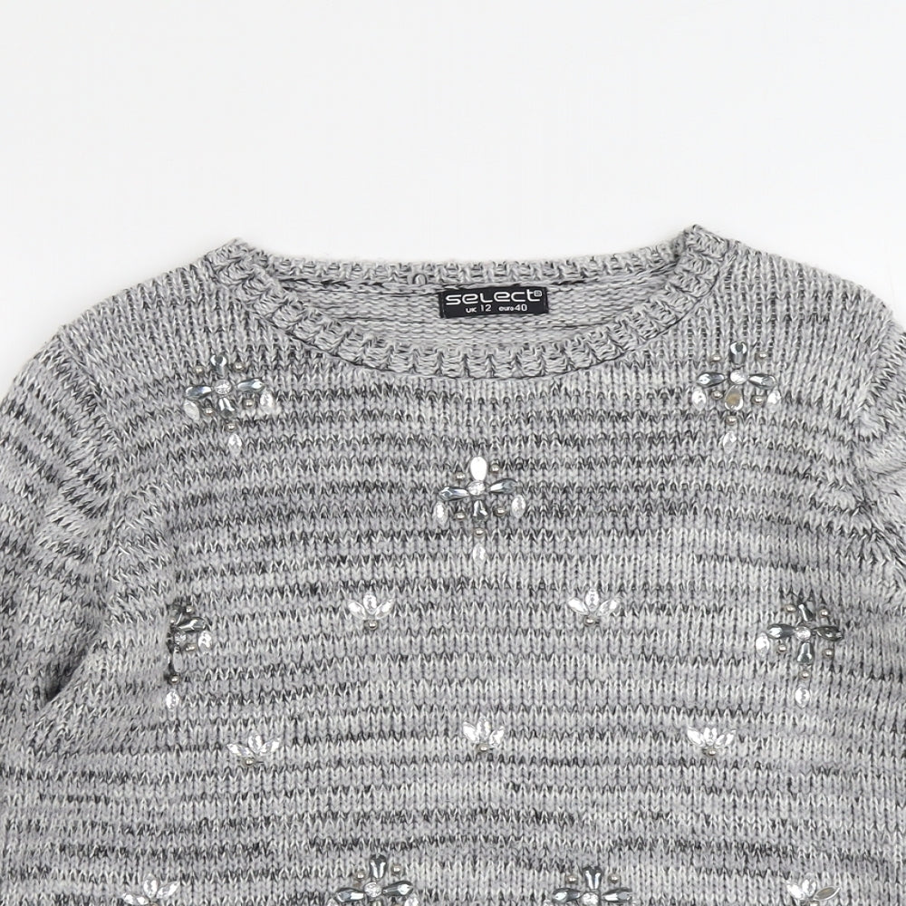 Select Womens Grey Round Neck Acrylic Pullover Jumper Size 12