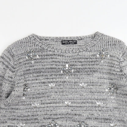 Select Womens Grey Round Neck Acrylic Pullover Jumper Size 12