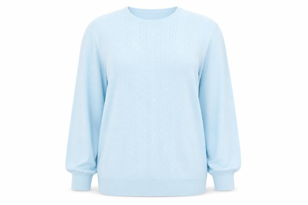 Fashion Extra Womens Blue Round Neck Geometric Acrylic Pullover Jumper Size 12