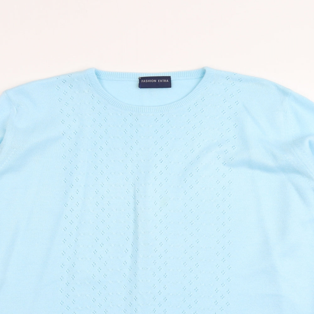 Fashion Extra Womens Blue Round Neck Geometric Acrylic Pullover Jumper Size 12