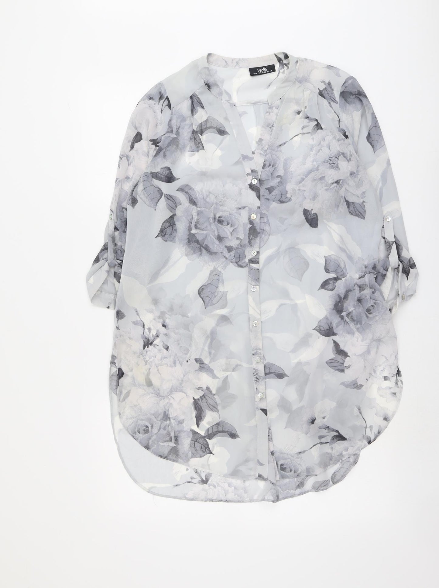 Wallis Womens Grey Floral Polyester Basic Button-Up Size S V-Neck