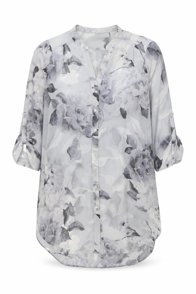 Wallis Womens Grey Floral Polyester Basic Button-Up Size S V-Neck