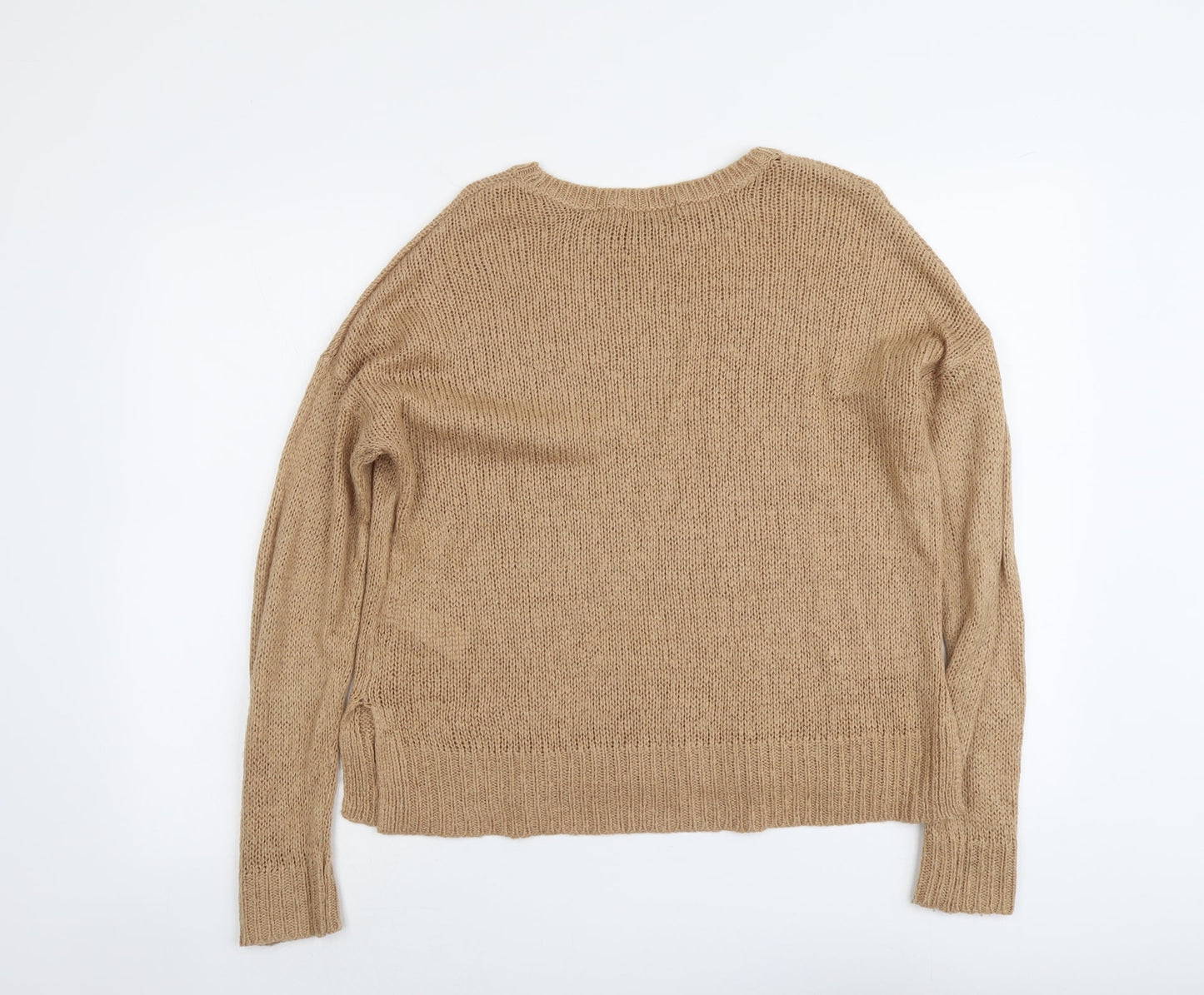 New Look Womens Beige Round Neck Acrylic Pullover Jumper Size M