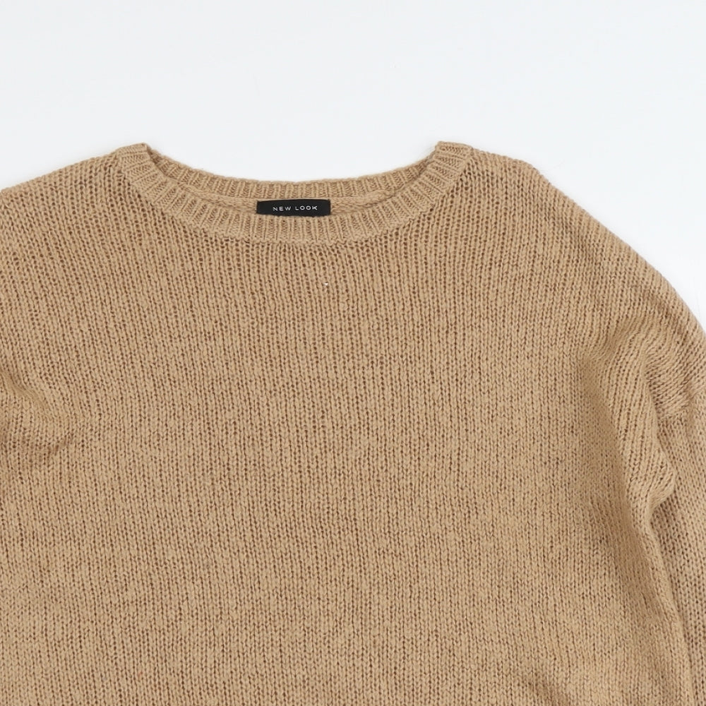 New Look Womens Beige Round Neck Acrylic Pullover Jumper Size M