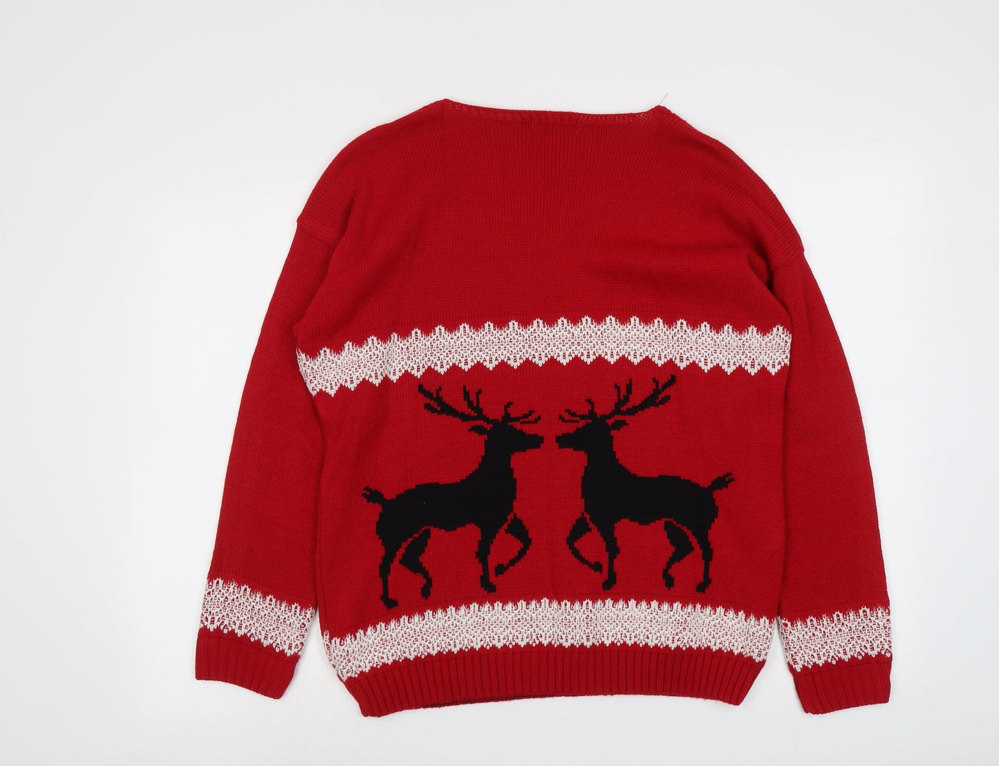 Pura Moda Womens Red Round Neck Acrylic Pullover Jumper Size M - Size M-L Reindeer