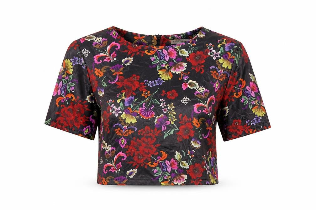 Glamorous Womens Black Geometric Polyester Basic T-Shirt Size S Round Neck