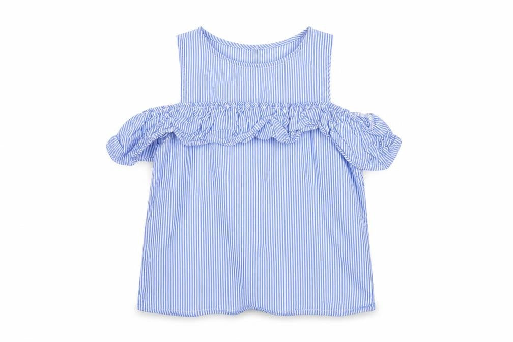 H&M Girls Blue Striped Viscose Basic Tank Size 9-10 Years Round Neck Button