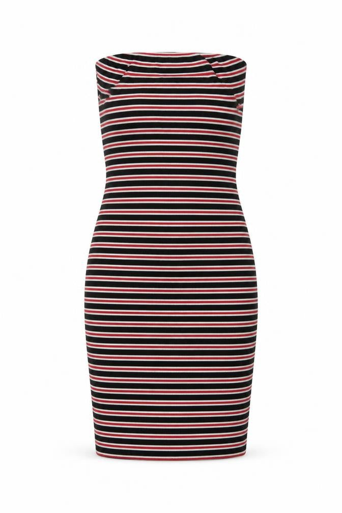 PRETTYLITTLETHING Womens Multicoloured Striped Polyester Tank Dress Size 8 Off the Shoulder Pullover