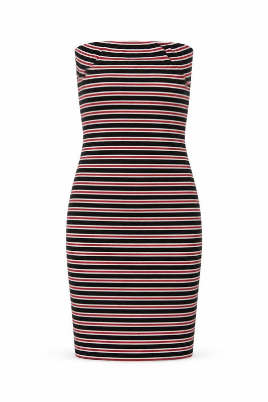 PRETTYLITTLETHING Womens Multicoloured Striped Polyester Tank Dress Size 8 Off the Shoulder Pullover