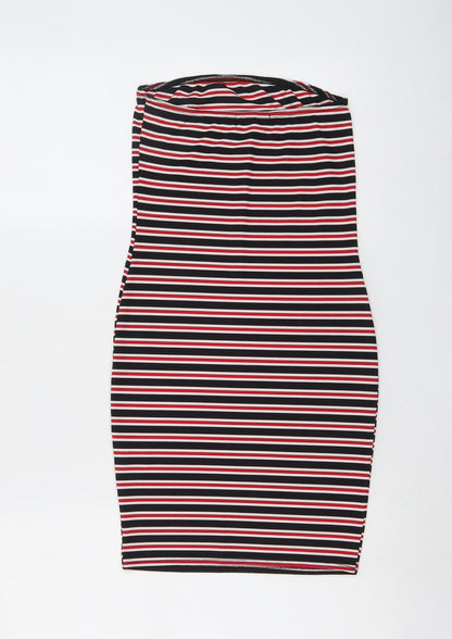 PRETTYLITTLETHING Womens Multicoloured Striped Polyester Tank Dress Size 8 Off the Shoulder Pullover