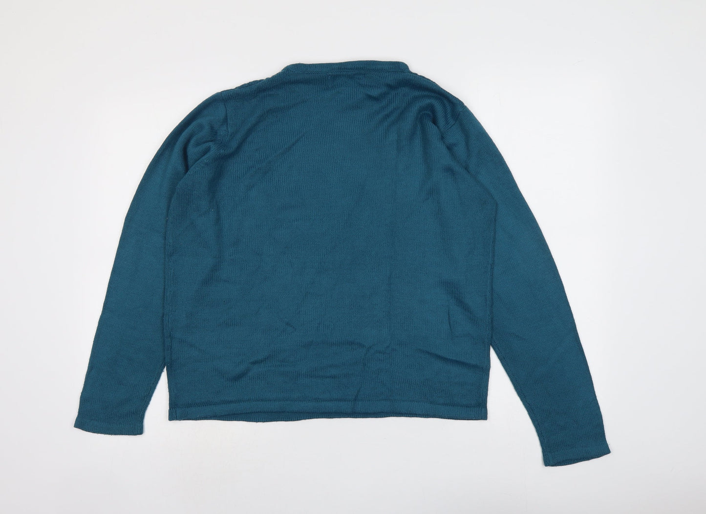 EWM Womens Blue Round Neck Floral Acrylic Pullover Jumper Size 14 - Size 14-16