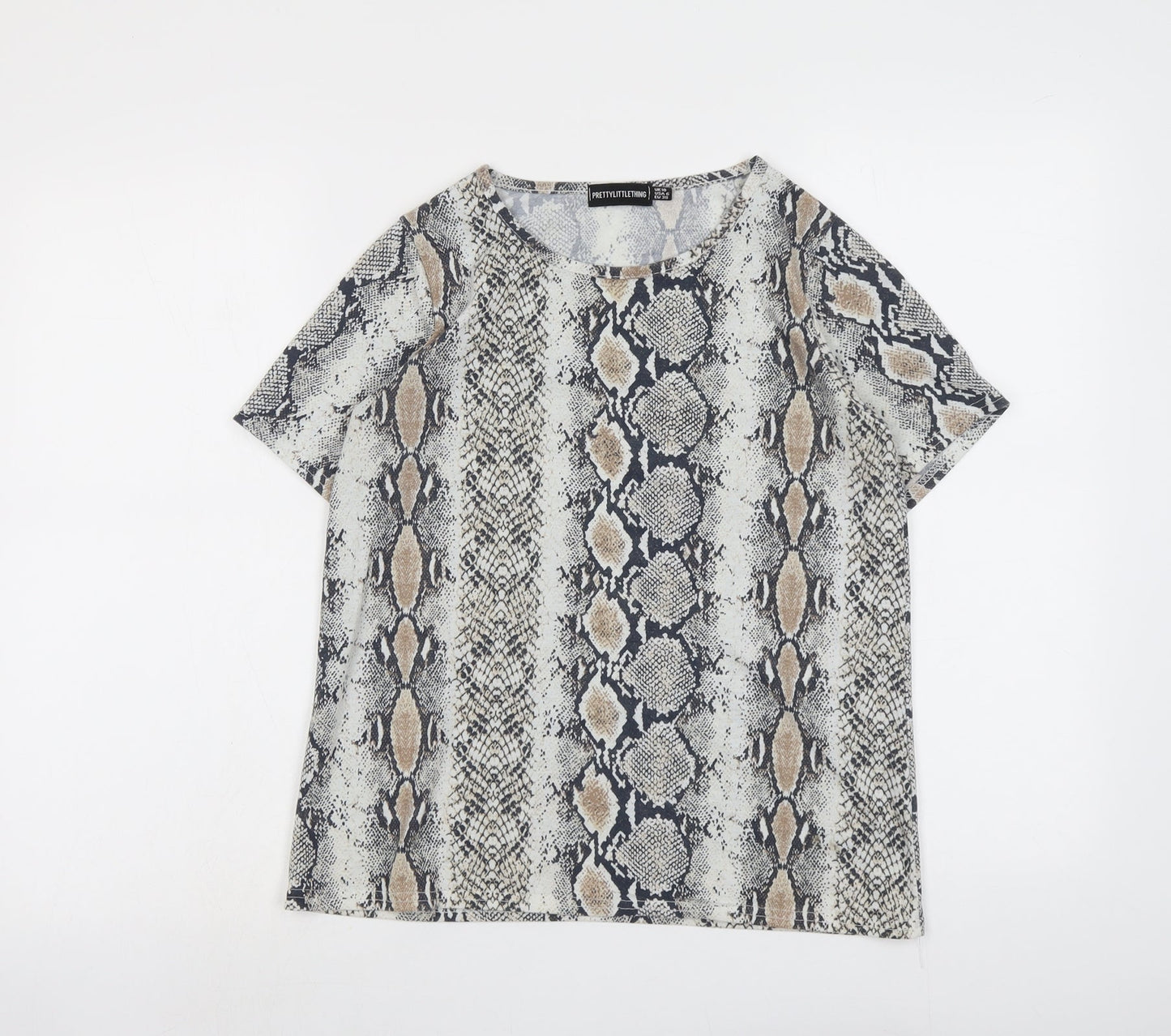 PRETTYLITTLETHING Womens Beige Animal Print Polyester Basic T-Shirt Size 10 Round Neck - Snake Skin Print