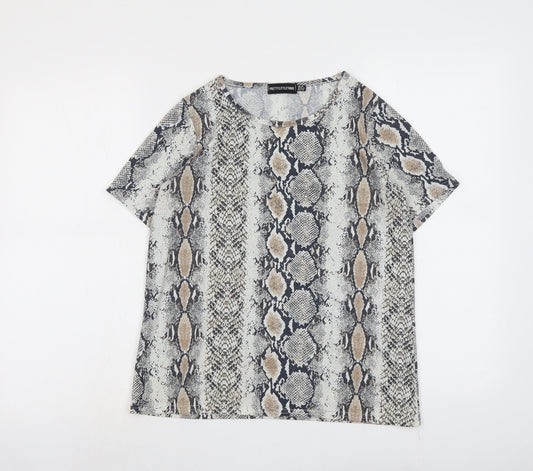 PRETTYLITTLETHING Womens Beige Animal Print Polyester Basic T-Shirt Size 10 Round Neck - Snake Skin Print