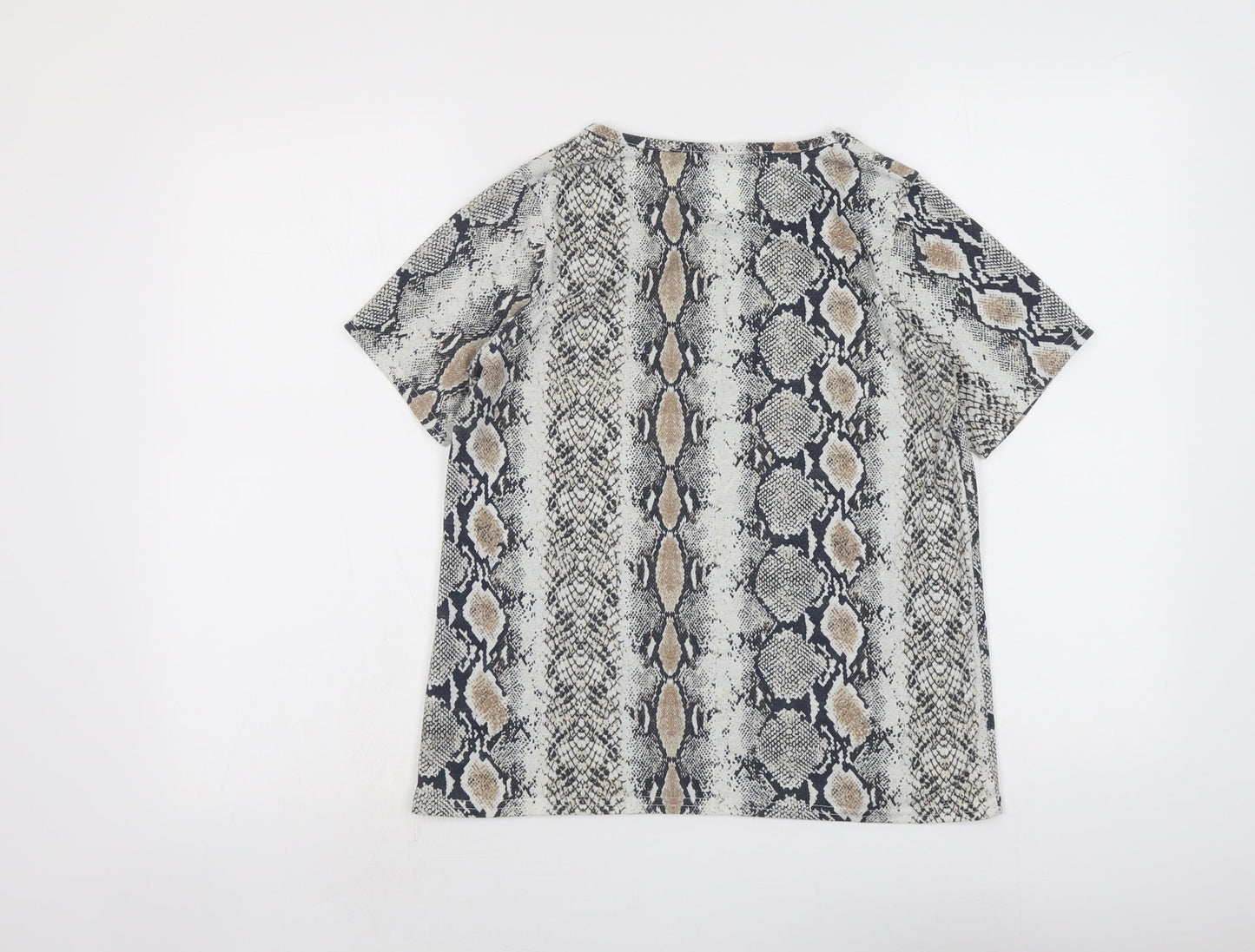 PRETTYLITTLETHING Womens Beige Animal Print Polyester Basic T-Shirt Size 10 Round Neck - Snake Skin Print