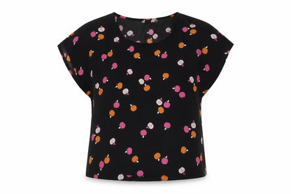 H&M Womens Black Geometric Polyester Basic Blouse Size 8 Round Neck - Apples Print