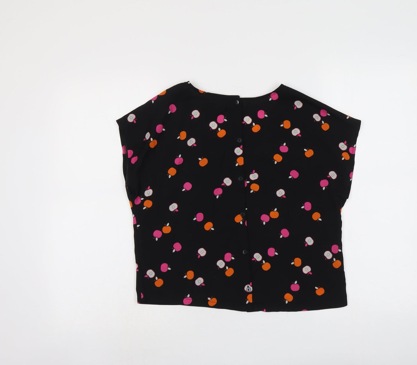 H&M Womens Black Geometric Polyester Basic Blouse Size 8 Round Neck - Apples Print