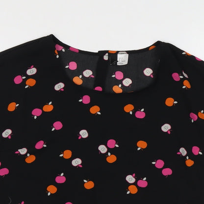 H&M Womens Black Geometric Polyester Basic Blouse Size 8 Round Neck - Apples Print