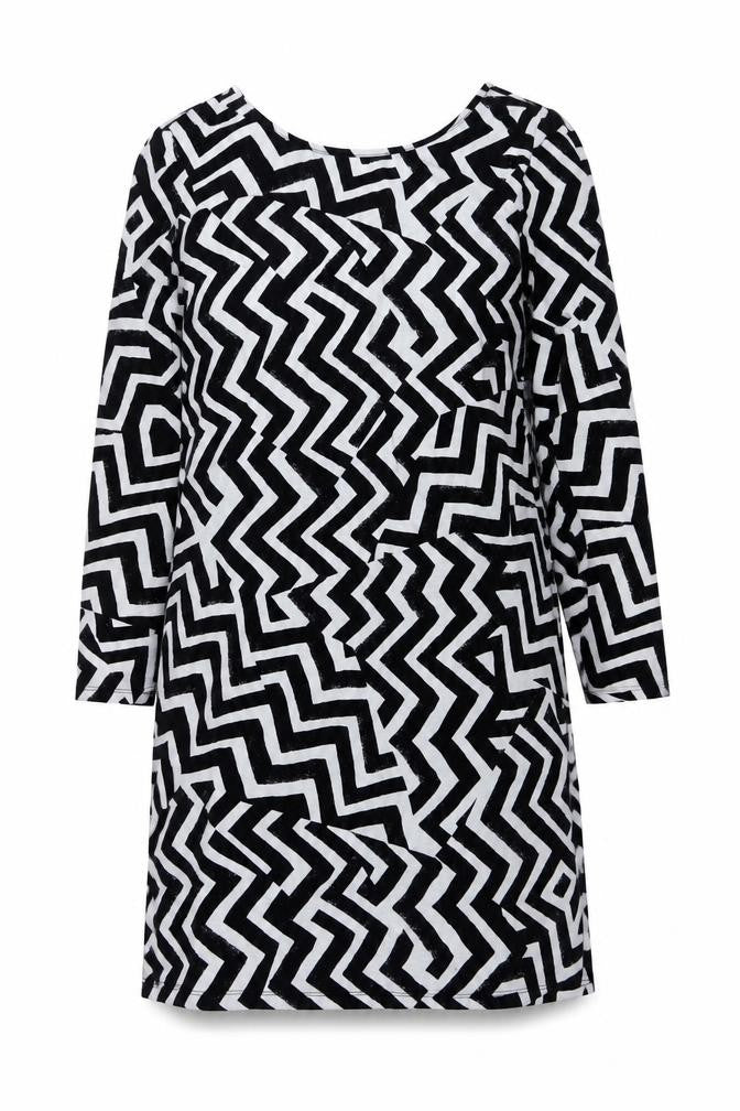 H&M Womens Black Geometric Polyester A-Line Size L Round Neck Pullover