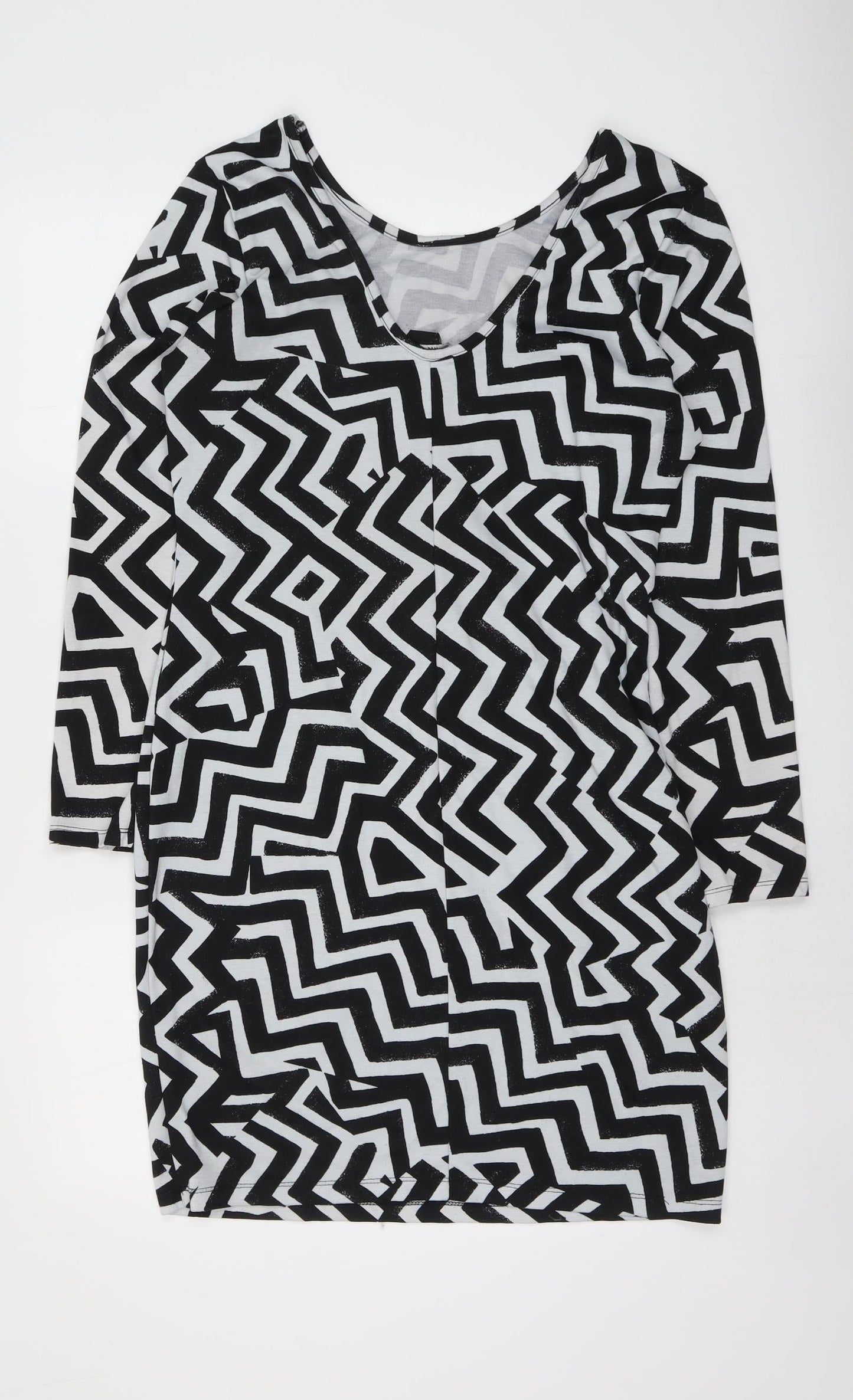 H&M Womens Black Geometric Polyester A-Line Size L Round Neck Pullover