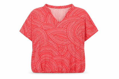 AURA Womens Pink Geometric Polyester Basic Blouse Size XL V-Neck