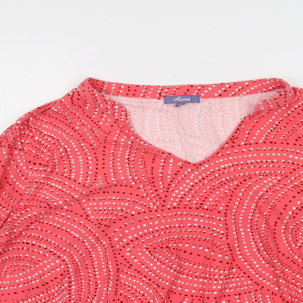 AURA Womens Pink Geometric Polyester Basic Blouse Size XL V-Neck